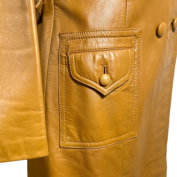 Vintage 1970's leather trench coat size S - Picture 4 of 13